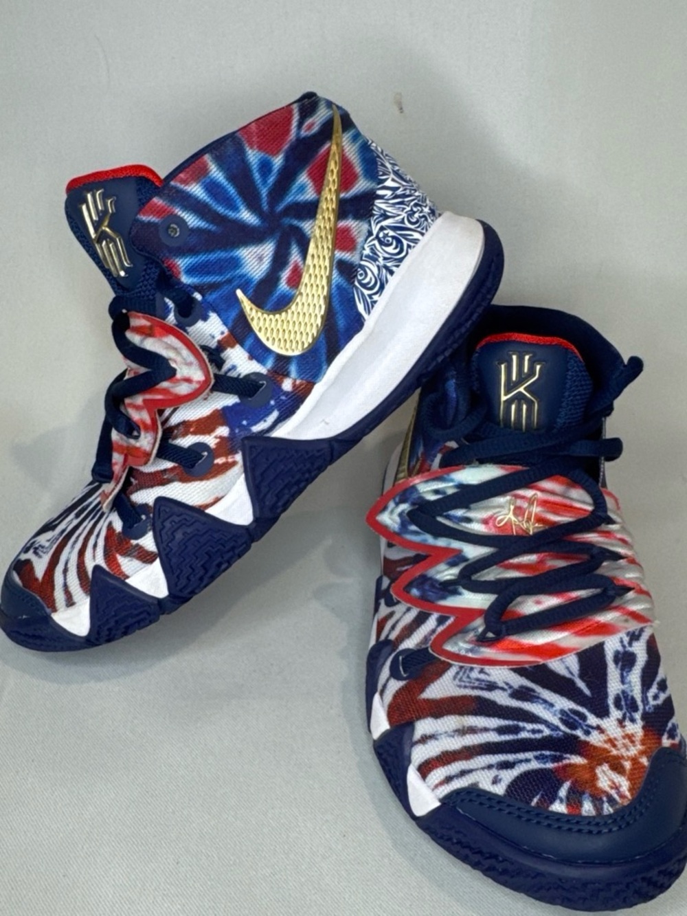 Nike Kids Navy, Red, White Sneakers with Gold Swoosh Kybrid S2 What The USA